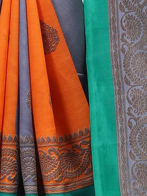 color block printed saree with blouse - 15729154 - Standard Image - 3