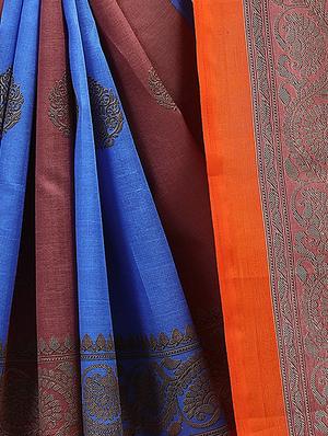 color block printed saree with blouse - 15729155 - Standard Image - 3