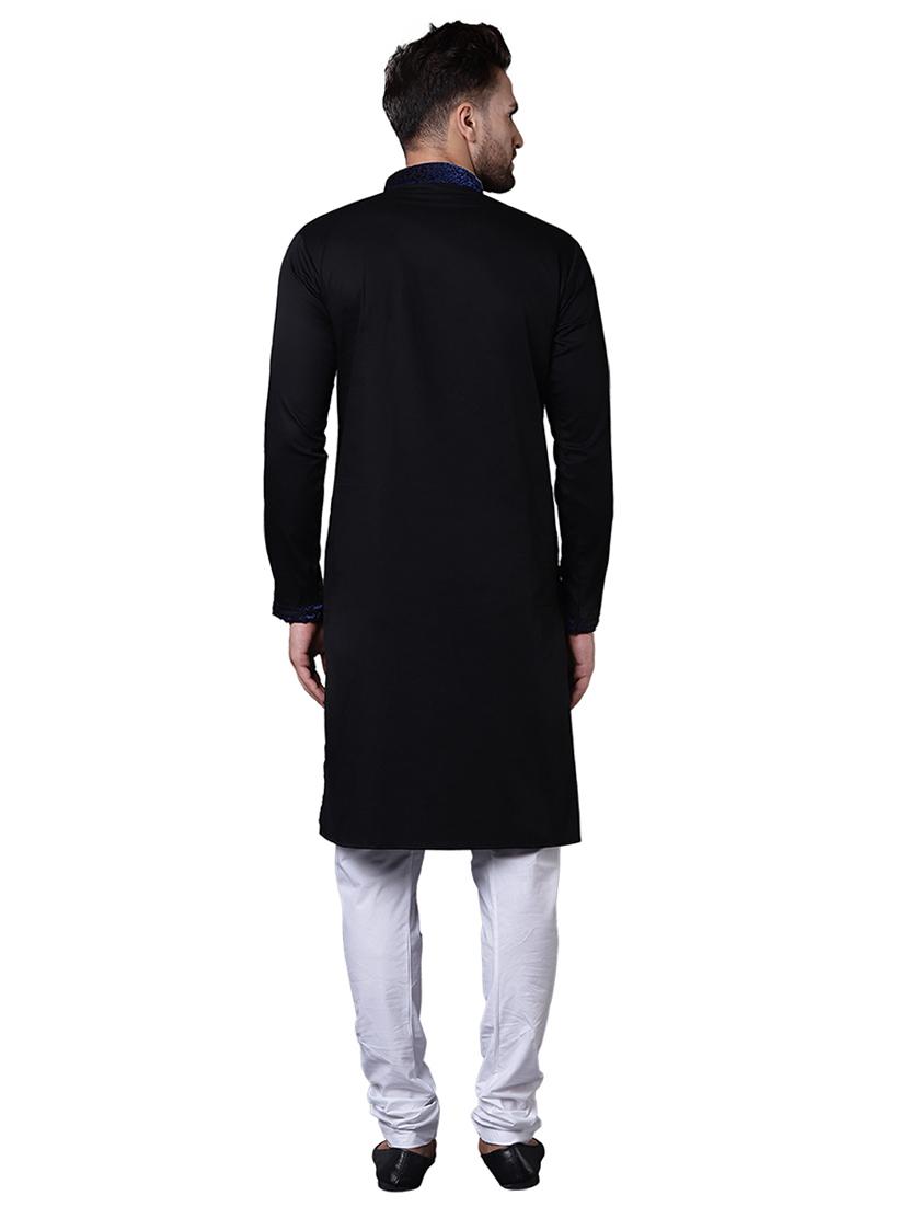 black cotton kurta pyjama set - 15729227 - Zoom Image - 3