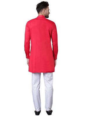 red cotton kurta pyjama set - 15729229 - Standard Image - 3