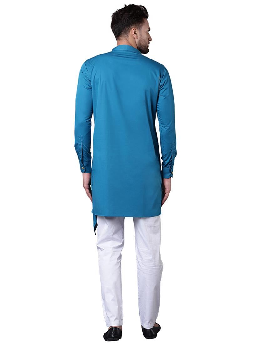 blue cotton kurta pyjama set - 15729230 - Zoom Image - 3