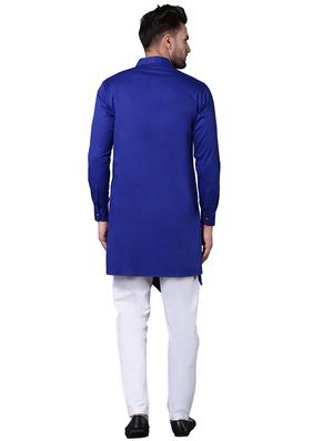 blue cotton asymmetric kurta pyjama set - 15729241 - Standard Image - 3