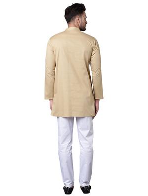 beige cotton asymmetric kurta pyjama set - 15729243 - Standard Image - 3