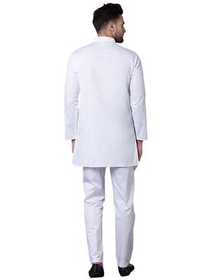 white cotton asymmetric kurta pyjama set - 15729245 - Standard Image - 3