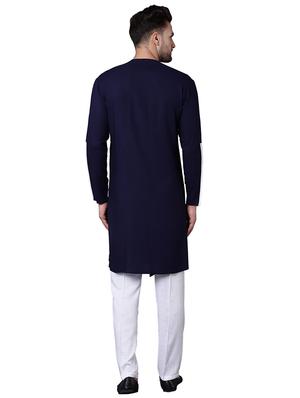 navy blue rayon kurta pyjama set - 15729263 - Standard Image - 3