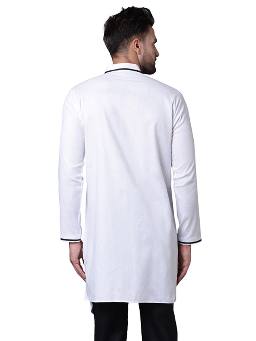 white cotton asymmetric kurta - 15729268 - Zoom Image - 3