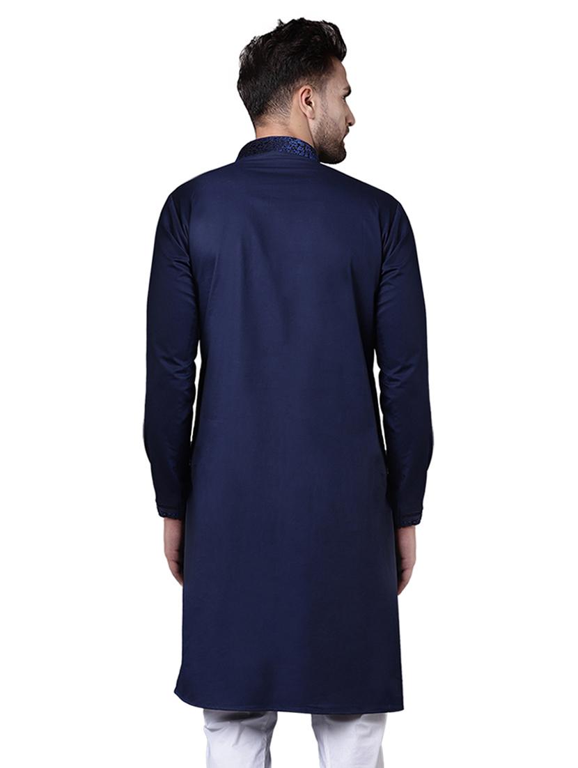 navy blue cotton long kurta - 15729270 - Zoom Image - 3
