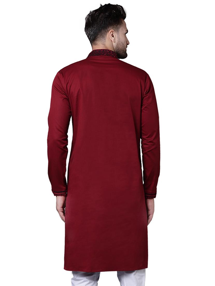 red cotton long kurta - 15729271 - Zoom Image - 3