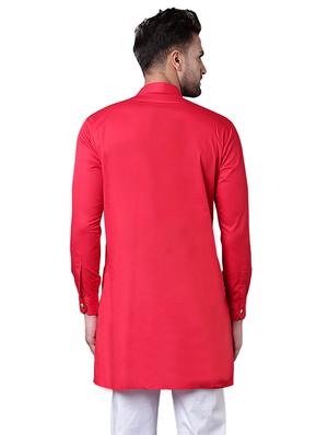 red cotton asymmetric kurta - 15729274 - Standard Image - 3