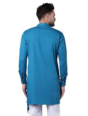 blue cotton asymmetric kurta - 15729275 - Standard Image - 3