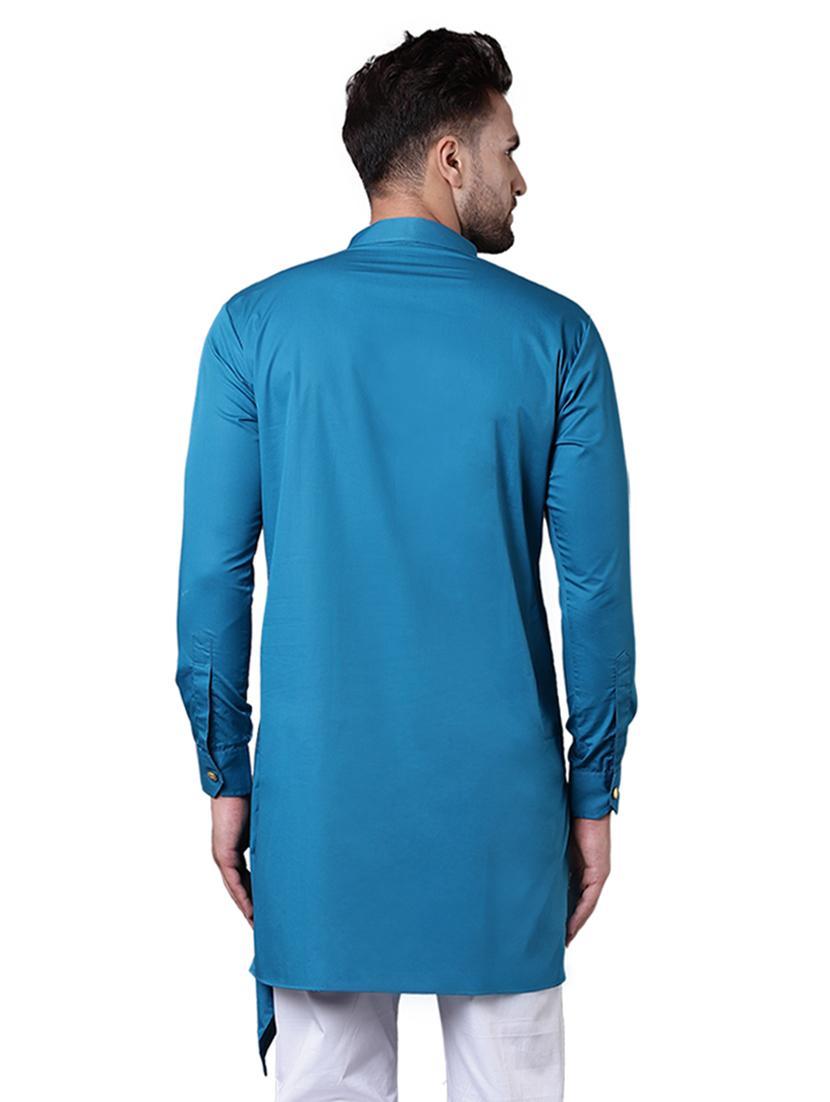 blue cotton asymmetric kurta - 15729275 - Zoom Image - 3
