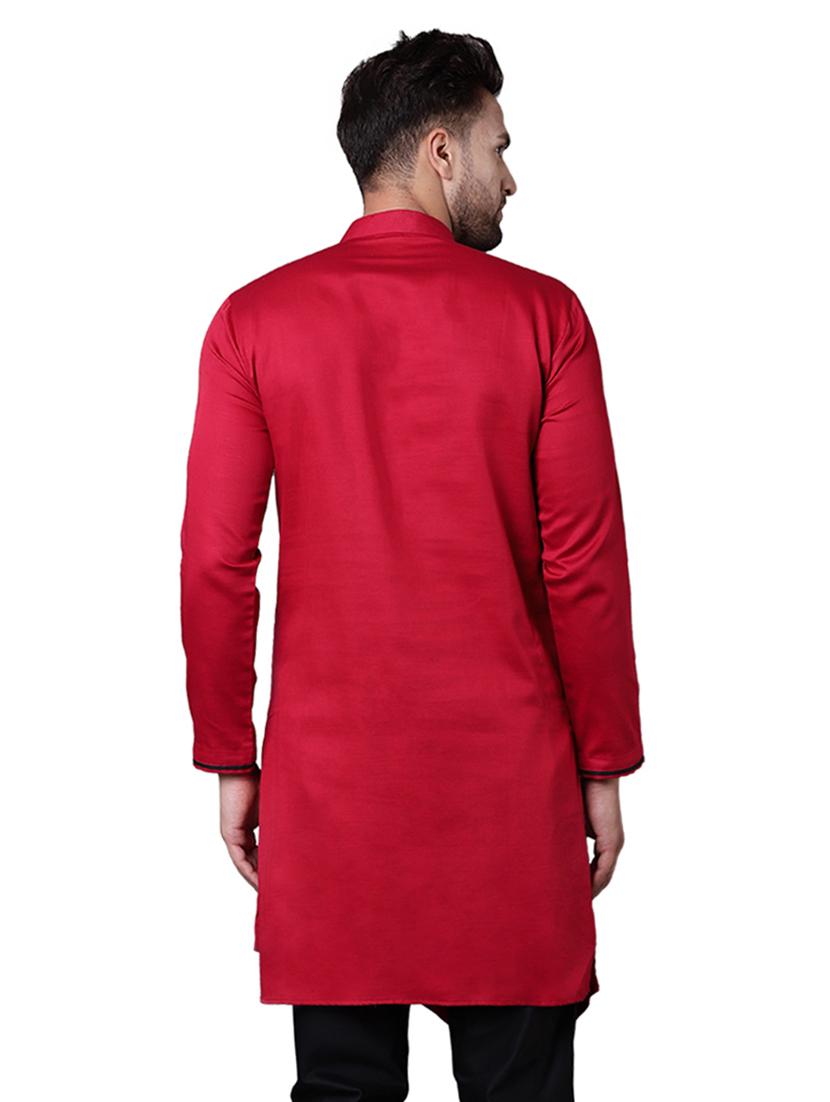 red cotton asymmetric kurta - 15729279 - Zoom Image - 3