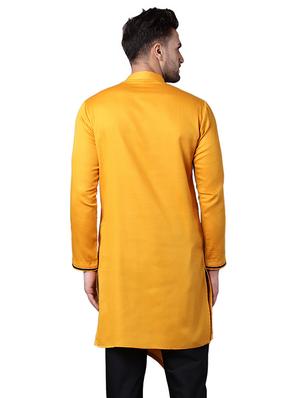 yellow cotton asymmetric kurta - 15729280 - Standard Image - 3