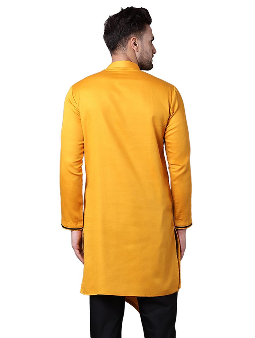 yellow cotton asymmetric kurta - 15729280 - Zoom Image - 3