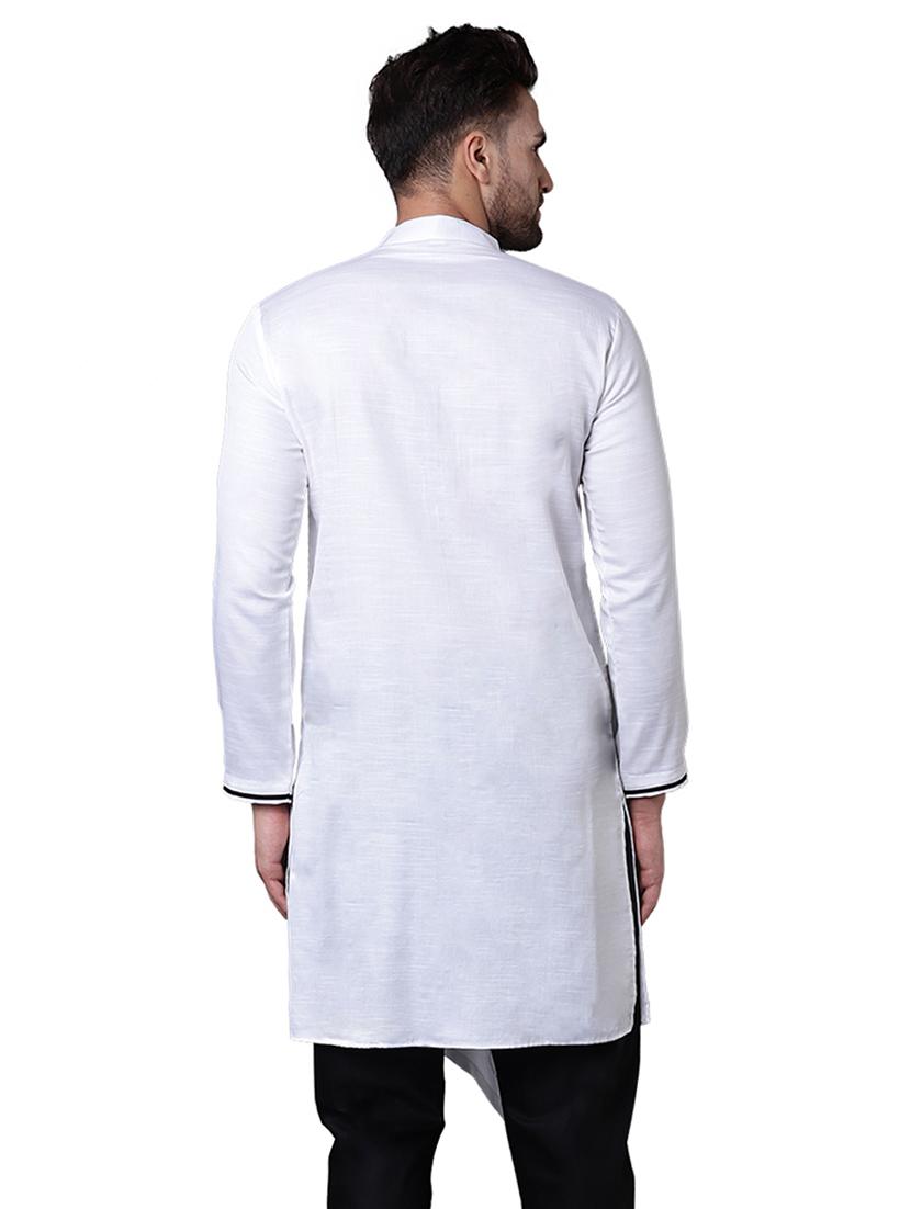 white cotton asymmetric kurta - 15729281 - Zoom Image - 3