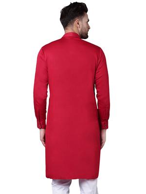 red cotton asymmetric kurta - 15729283 - Standard Image - 3
