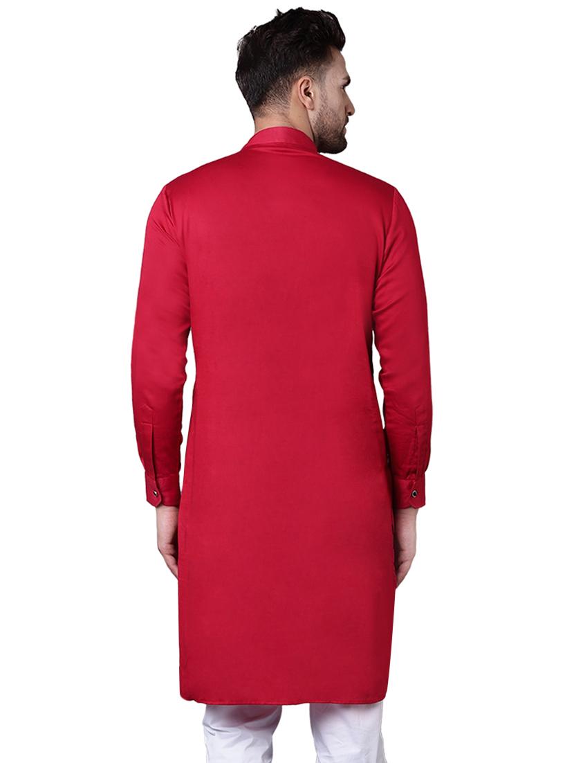 red cotton asymmetric kurta - 15729283 - Zoom Image - 3