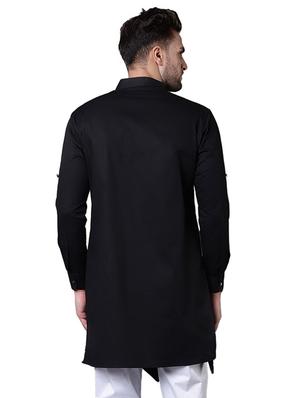 black cotton asymmetric kurta - 15729285 - Standard Image - 3