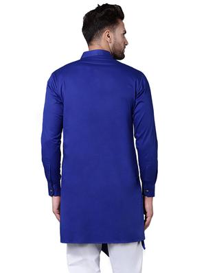blue cotton asymmetric kurta - 15729286 - Standard Image - 3