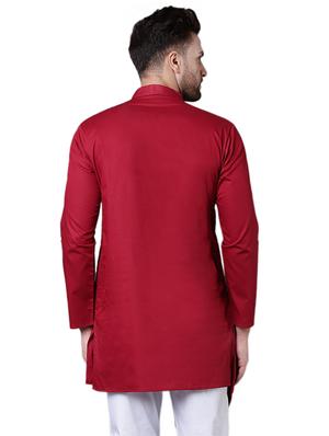 red cotton asymmetric kurta - 15729289 - Standard Image - 3