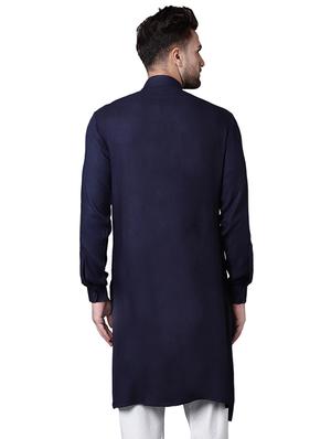 navy blue rayon long kurta - 15729299 - Standard Image - 3