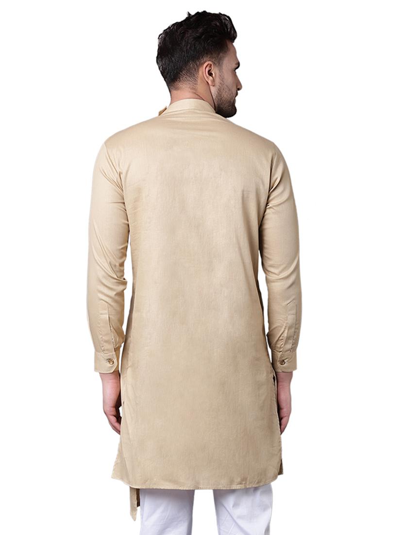 beige cotton asymmetric kurta - 15729300 - Zoom Image - 3