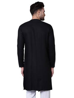 black rayon asymmetric kurta - 15729307 - Standard Image - 3