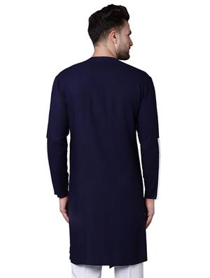navy blue rayon asymmetric kurta - 15729308 - Standard Image - 3