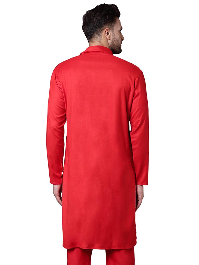 red rayon long kurta - 15729310 - Zoom Image - 3