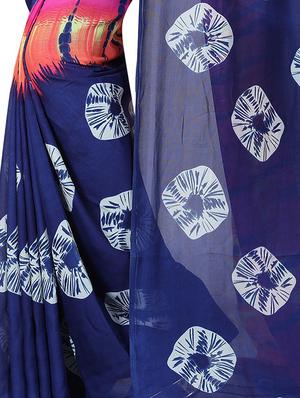 navy blue tie & dye saree with blouse - 15729733 - Standard Image - 3