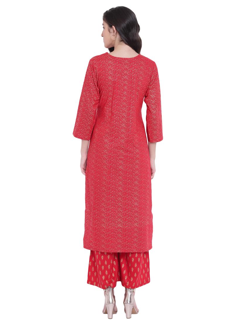Foil printed kurta with palazzo set - 15729804 - Zoom Image - 3