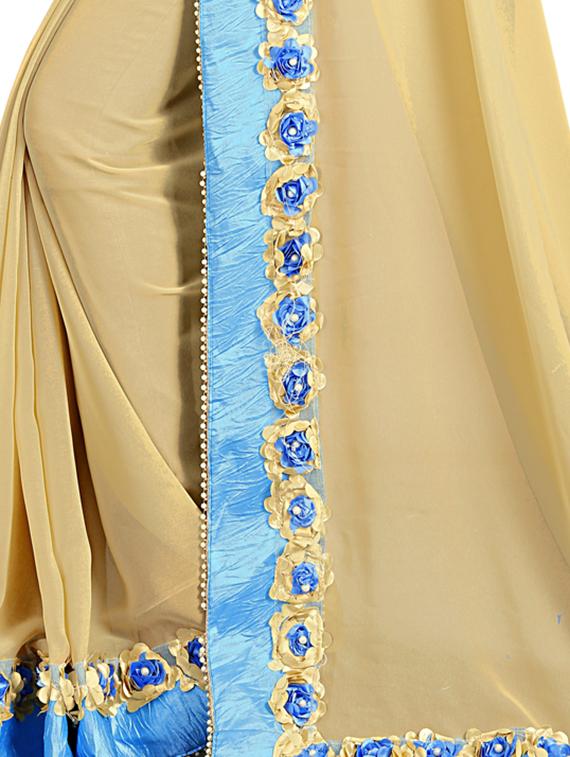 floral lace border saree with blouse - 15729808 - Zoom Image - 3