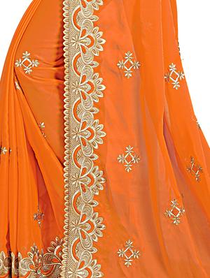 embroidered orange saree with blouse - 15729821 - Standard Image - 3