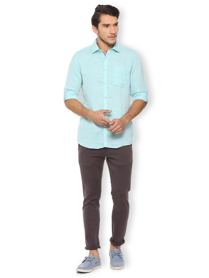 blue linen casual shirt - 15729826 - Zoom Image - 3