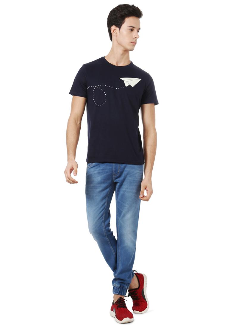 navy blue cotton chest print t-shirt - 15729930 - Zoom Image - 3