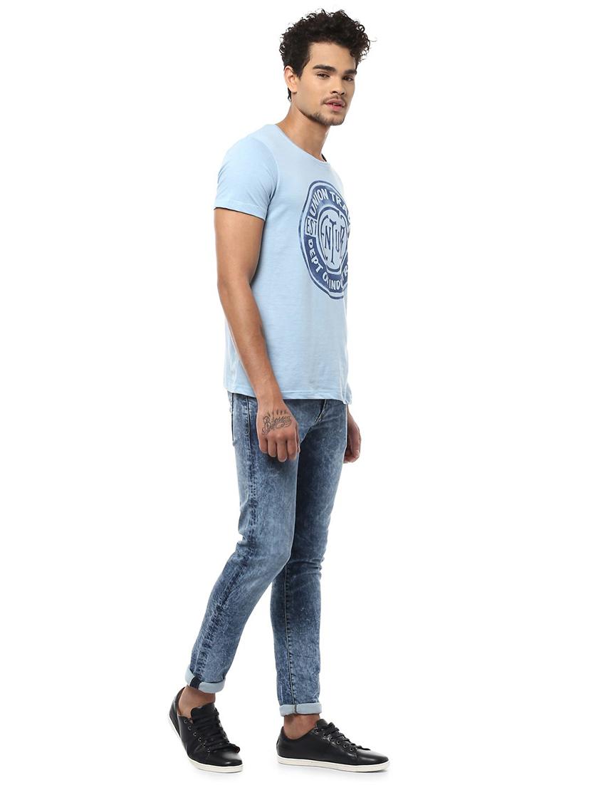 blue cotton chest print t-shirt - 15729941 - Zoom Image - 3