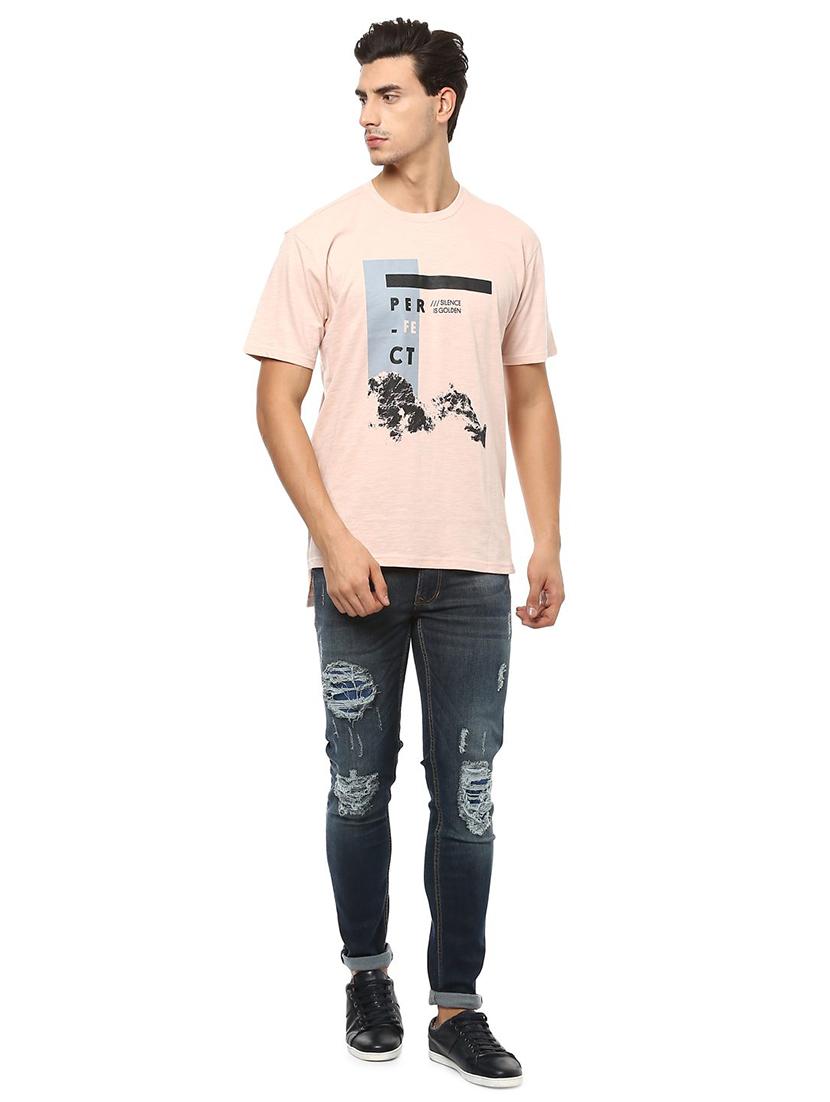 peach cotton chest print t-shirt - 15729946 - Zoom Image - 3