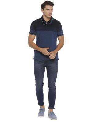 blue cotton blend color block t-shirt - 15729968 - Standard Image - 3