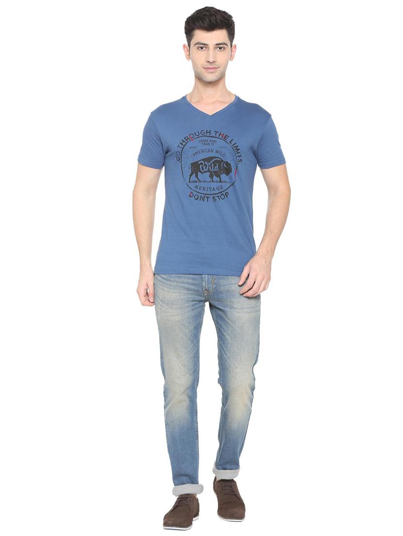 blue cotton chest print t-shirt - 15730010 - Zoom Image - 3