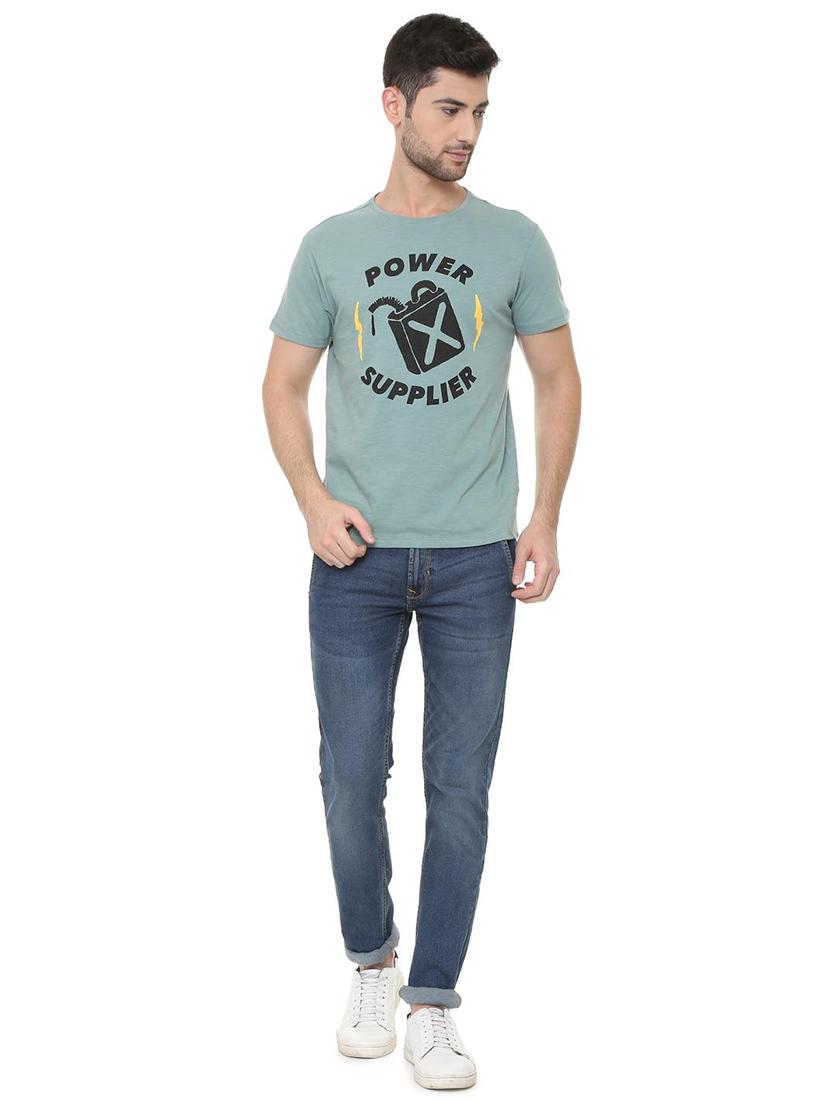 blue cotton chest print t-shirt - 15730020 - Zoom Image - 3