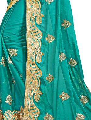 turquoise embroidered saree with blouse - 15730023 - Standard Image - 3
