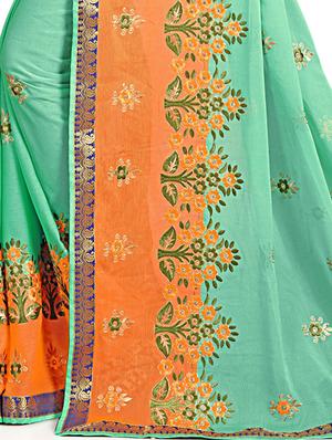 floral resham embroidered saree with blouse - 15730025 - Standard Image - 3