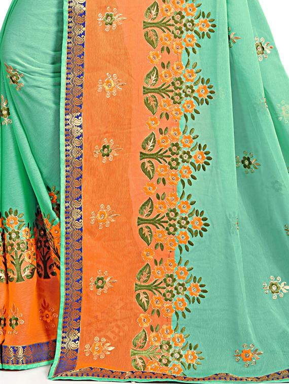floral resham embroidered saree with blouse - 15730025 - Zoom Image - 3