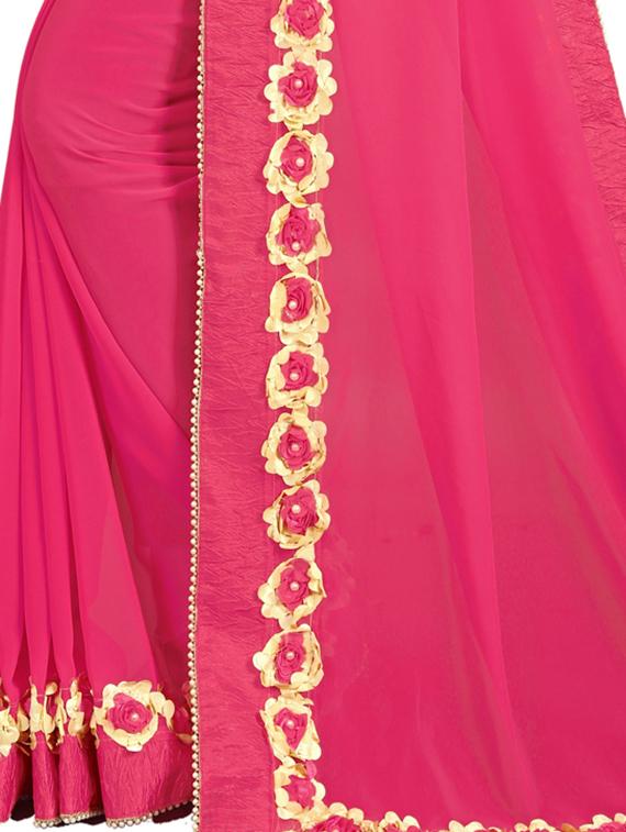 floral lace border saree with blouse - 15730062 - Zoom Image - 3