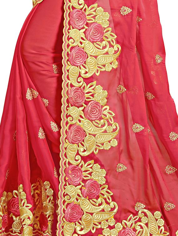 floral embroidered saree with blouse - 15730084 - Zoom Image - 3