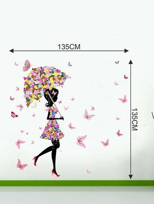 Wall Decals ' Girl Butterfly Umbrella Sticker ' Wall stickers (PVC Vinyl) - 15730236 - Standard Image - 3