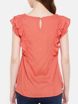 ruffled trim ruched detail top - 15730317 - Standard Image - 3