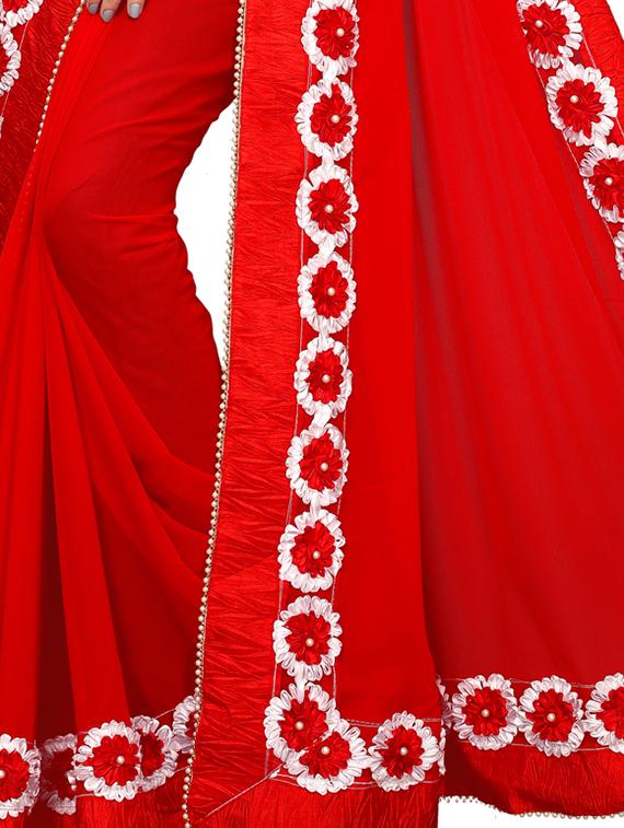floral lace border saree with blouse - 15730336 - Zoom Image - 3