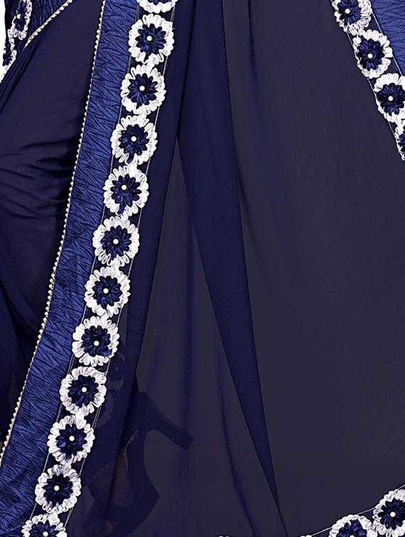 floral lace border saree with blouse - 15730346 - Zoom Image - 3