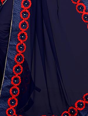floral lace border saree with blouse - 15730347 - Standard Image - 3